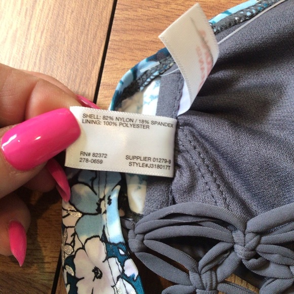 Arizona Jean Co Blue Floral Flounce Bikini Top - Picture 9 of 10